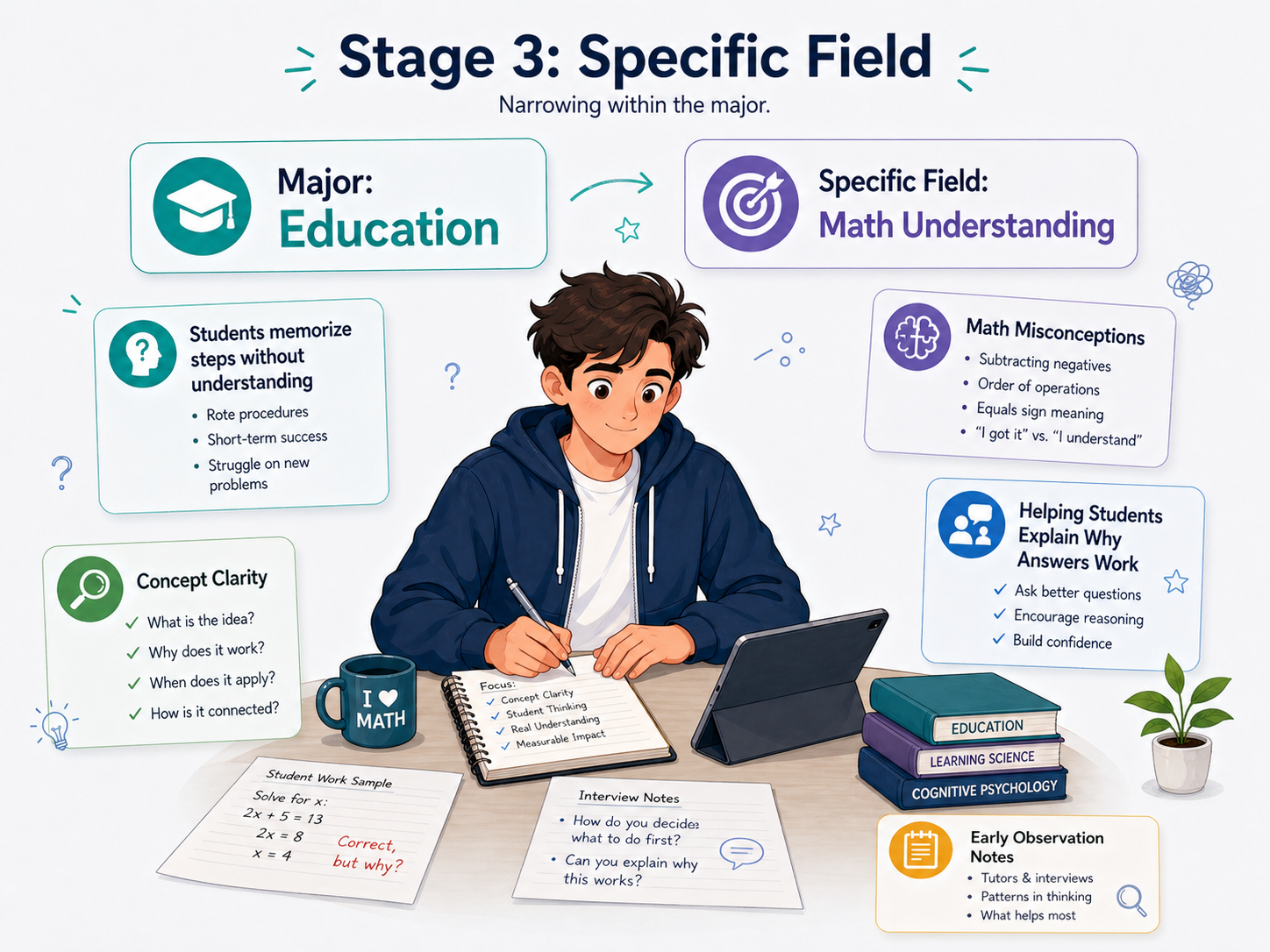 The same student narrowing into a specific area within their major